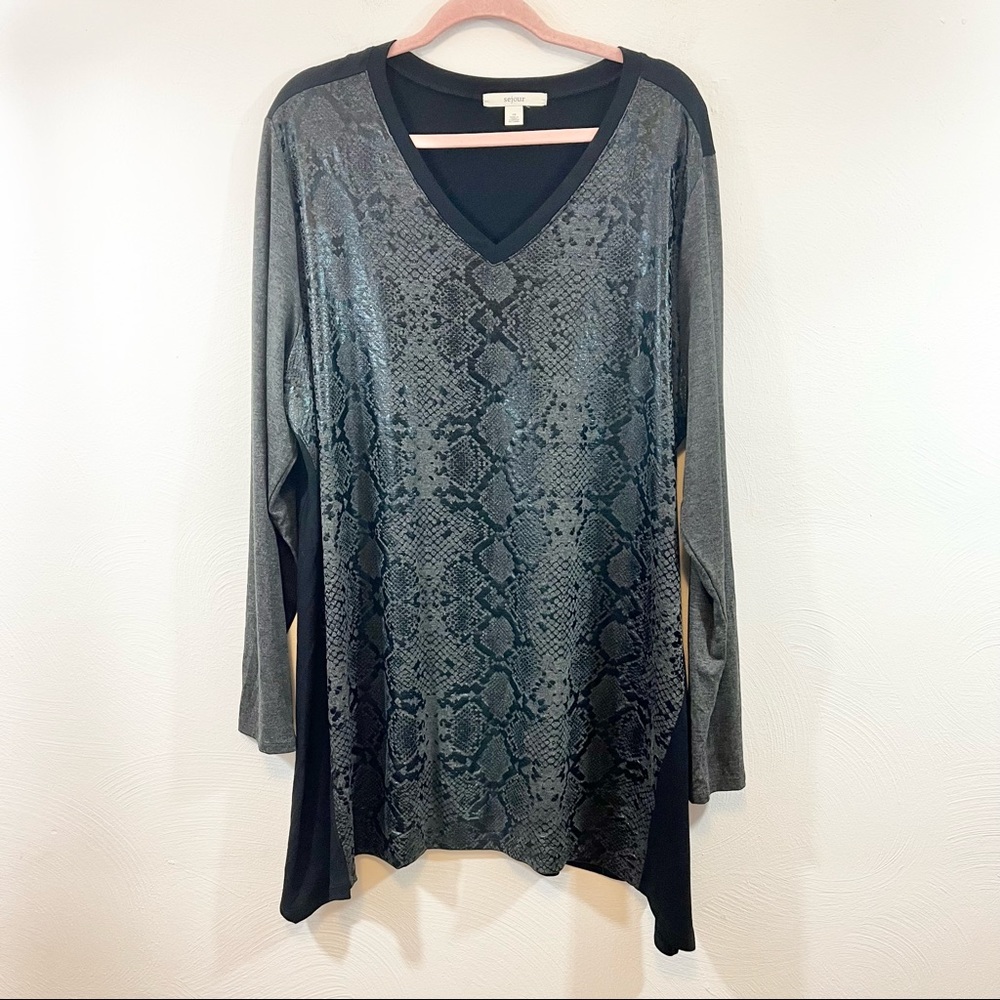 SEJOUR Animal Print Snakeskin Two Tone Colorblock Jersey Tunic Size 2X